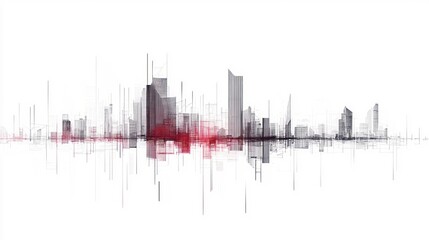 Naklejka premium Abstract city skyline, architectural lines, urban background, graphic design, digital art, possible use for wallpaper, poster, or website background