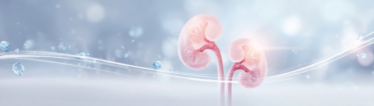 An anatomically accurate depiction of human kidneys surrounded by a soft, ethereal background, symbolizing health and vitality.
