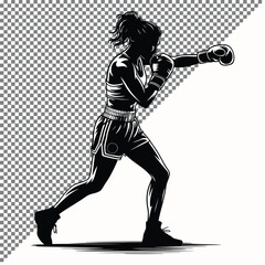 Athletic Woman Boxer Silhouette Vector - Female Fighting Stance - Combat Sports Illustration