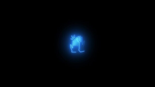 a glowing n eon hand icon animation video on black background icon, symbol, hand, set, line, isolated, business, 
