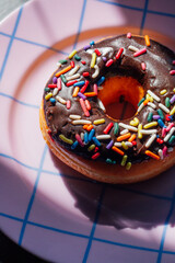 donut with sprinkles and chocolate frosting