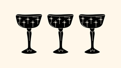 Retro cartoon alcoholic beverages — funky summer aperitifs in hand-drawn glasses with a hippie twist