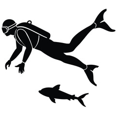Obraz premium Vector Scuba Diver Silhouettes Diving Silhouettes