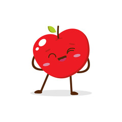 Cute Smiling Red Apple Character. Kawaii Red Fruit Mascot Style Vector. Cute vector character set in various action emotions. Collection symbols isolated on a white background