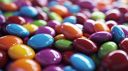 A close up shot of a pile of colorful candy coated chocolate lentils filling the entire frame completely