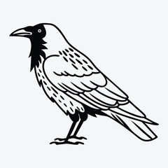 Obraz premium American Crow silhouette white background illustration, Generative Ai