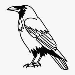 American Crow silhouette white background illustration, Generative Ai
