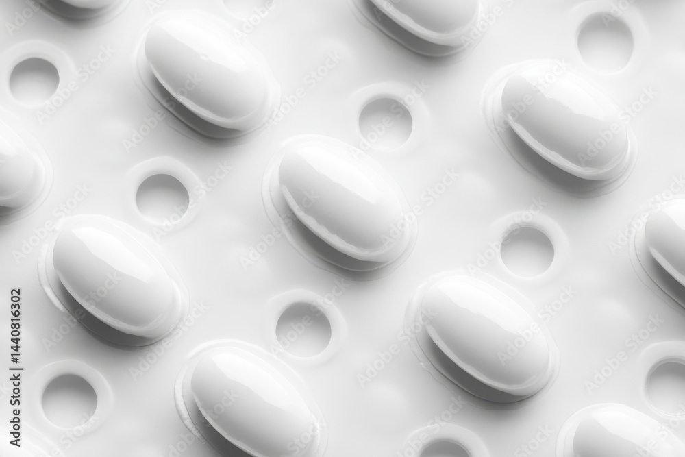 Poster An arrangement of white, oval objects set in a uniform, pale gray surface, showcasing a minimalist and clean aesthetic.