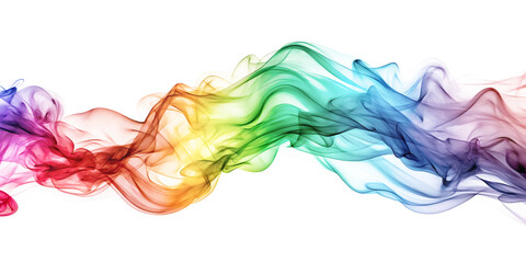 rainbow colored streaming smoke wave isolated on white background PNG