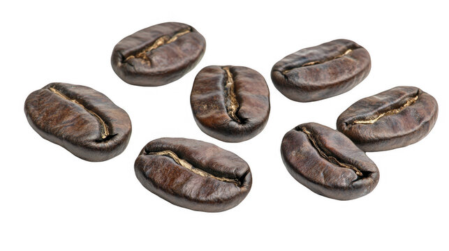 Roasted java arabica seed arrangement, showcasing rich color, aroma, and inviting visual appeal for culinary projects on a transparent background, PNG image, PNG file.