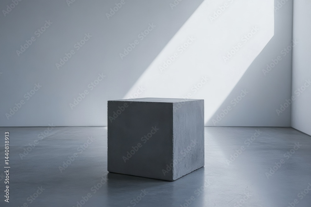 Aufkleber Minimalist Concrete Cube: A study in form and light.  Clean geometric shapes in a stark, architectural space. Focus on simplicity.