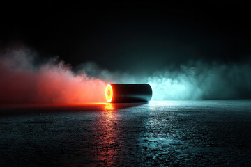 Obraz premium Large pipe spewing water into river, industrial setting.