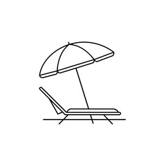 Serene Beachscape: A minimalist illustration of a beach umbrella shading a lounge chair, inviting relaxation and the calm of a day at the shore.