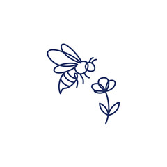 Buzzing Bloom: Delicate line art captures a busy bee approaching a solitary flower, embodying the simple beauty of nature, life, and springtime.