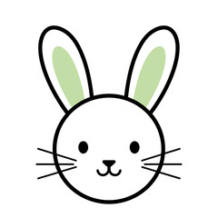 Obraz premium Cute bunny head: Minimalist illustration of a sweet bunny face with big ears and a charming smile, perfect for adding a touch of whimsy.