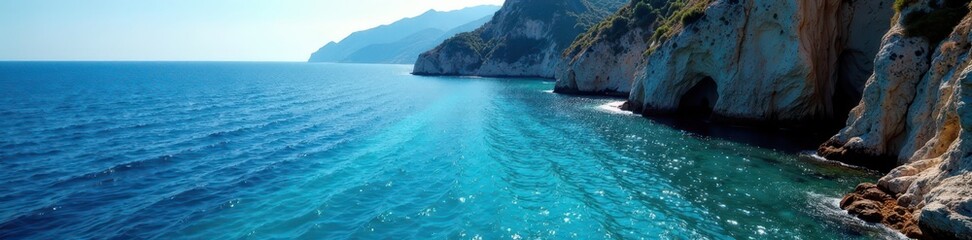 Fototapeta premium Dark, deep blue water trail, Mediterranean Sea , ripple, shadowy, photography