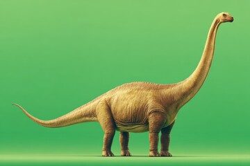 Fototapeta premium Realistic brachiosaurus on vibrant green background