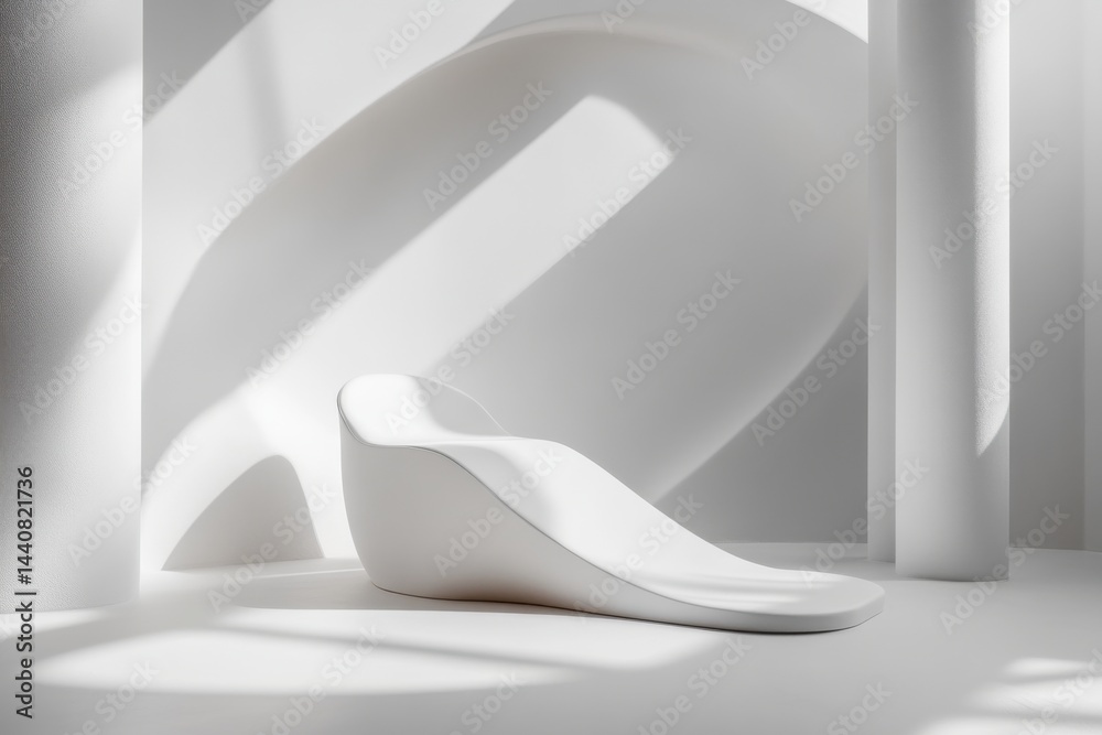 Poster A minimalist all-white chair creates a serene and modern atmosphere, blending form and function in a clean and bright space.