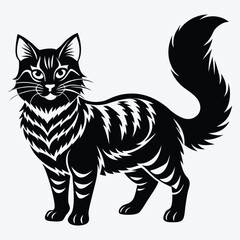 American Curl silhouette white background illustration, Generative Ai