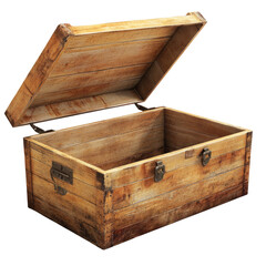 Empty Wooden Toolbox Perspective View on transparent background