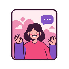An illustration of a woman inside the mobile phone. ideal for online communication, virtual meetings, mobile technology, and digital interaction. Its clean, modern aesthetic, use as an icon