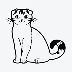 American Curl silhouette white background illustration, Generative Ai