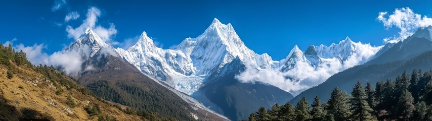 Obraz premium Majestic mountain peaks himalayas hdr 360 degree landscape clear sky panoramic view