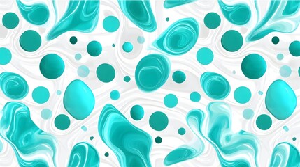 A vibrant abstract pattern featuring teal and aqua shapes against a white background. Perfect for creative projects needing a splash of color and fluid design.