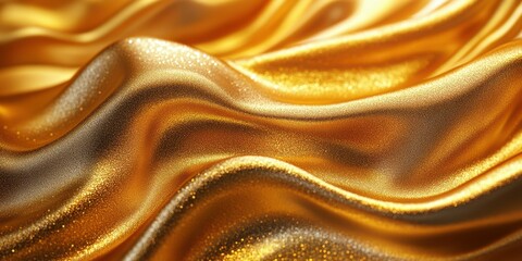 Fototapeta premium Stunning golden fabric with shimmering texture flowing elegantly in soft waves
