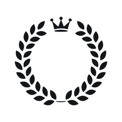 Laurel Wreath With Crown Isolated Royal Victory Emblem Elegant Black Silhouette Decorative Element Vector Graphic Symbol Of Honor