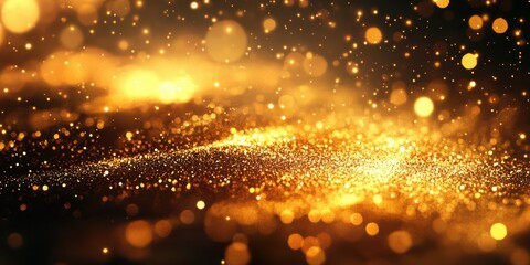 Obraz premium Golden shimmering particles dance in the light creating a mesmerizing backdrop at an evening celebration