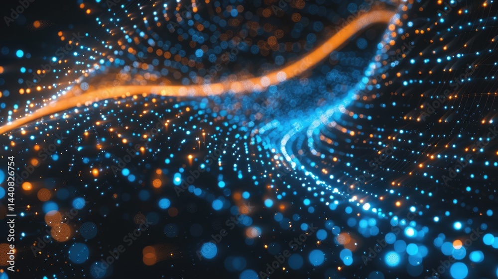 Poster abstract picture of digital particle with digital technology style design connecting become dynamic 