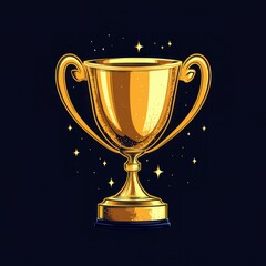 Golden trophy shining brightly with sparkling stars in a dark background, celebrating achievement and success