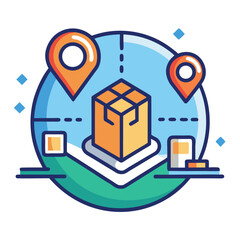 Vector logo showcasing package tracking features with location awareness, designed for efficiency and clarity in logistics and delivery operations