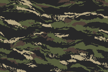 Green and Black Tiger Stripe Camouflage Pattern Military Tactical Fabric Texture, vector modern print, seamless fabric texture. Ornament
