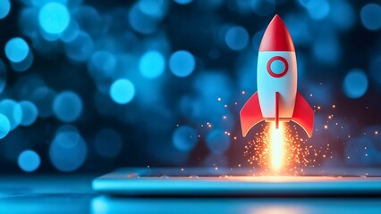 A rocket launching into space, symbolizing growth, innovation, and success