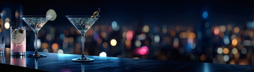 Enjoy refreshing cocktails with an urban city skyline view
