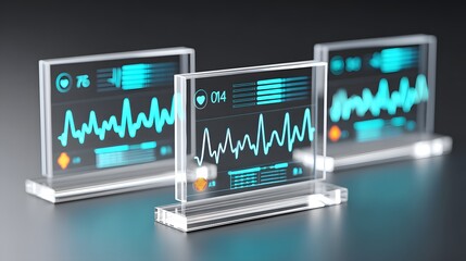 Futuristic holographic displays showing vital health statistics