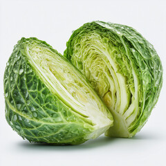Fototapeta premium cut in half Fresh green cabbage isolated on white background