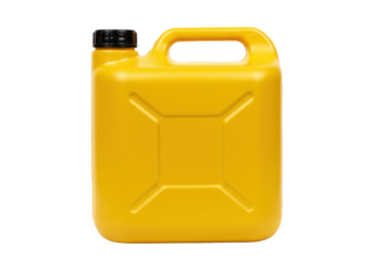 Yellow jerrycan with black cap isolated on transparent background