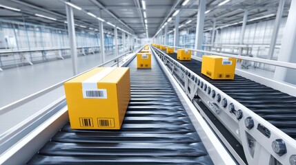 Efficient Food Package Conveyor System - Streamlined food transport, automated packaging, warehouse logistics, efficient delivery, modern supply chain