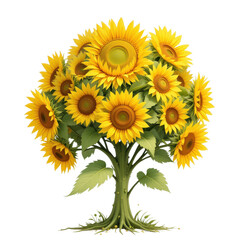 Obraz premium Vibrant Sunflower Tree Illustration Perfect for Summer Designs and Decorations A Stunning Visual of Nature's Beauty
