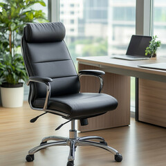 Modern Ergonomic Black Leather Office Chair in Stylish Workspace  