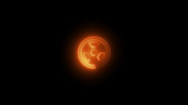 a glowing neon radiation icon animation video on black background