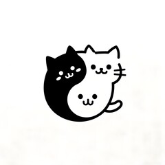 Obraz premium A charming illustration of two cute cats intertwined in a yin-yang pose, showcasing a balance of playfulness and harmony in this adorable graphic for cat lovers.