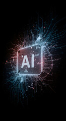 An artistic rendering of an AI symbol integrated into a complex circuit board design.