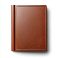 A closed brown leather-bound book with a textured cover is placed on a plain white background.