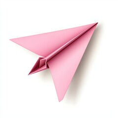 Fototapeta premium A pink paper airplane is neatly folded and placed on a white background.