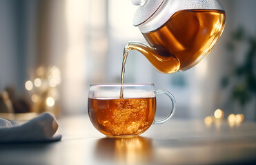 Pouring Tea into a Glass Cup
