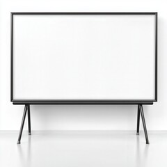 A blank whiteboard on metal legs stands in a minimal, modern room with a clean white background.